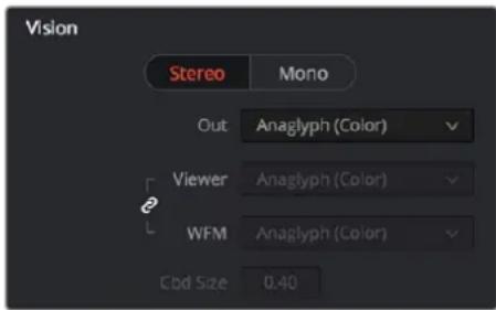 Vision Stereo Mono Out Anaglyph (Color) Viewer Anaglyph (Color) WFM Anaglyph (Color) Cod Size 0.40
