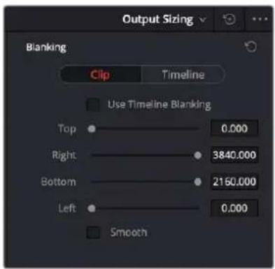 Output Sizing Blanking Clip Timeline Use Timeline Blanking Top 0.000 Right 3840.000 Bottom 2150.000 Left 0.000 Smooth