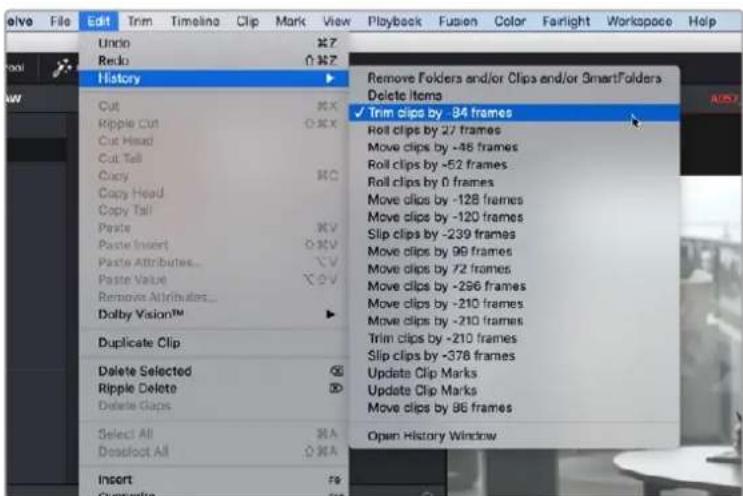 Remove Folders and/or Clips end/or SmartFolders Delete Items ✓ Trim clips by -84 frames Roll clips by 27 frames Move clips by -46 frames Roll clips by -52 frames Roll clips by 0 frames Move clips by -128 frames Move clips by -120 frames Slip clips by -239 frames Move clips by 99 frames Move clips by 72 frames Move clips by -296 frames Move clips by -210 frames Move clips by -210 frames Trim clips by -210 frames Slip clips by -376 frames Update Clip Marks Update Clip Marks Move clips by 86 frames Open History Window