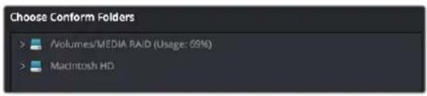 Choose Conform Folders Volumes/MEDIA RAID (Usage: 59%) Macintosh HD