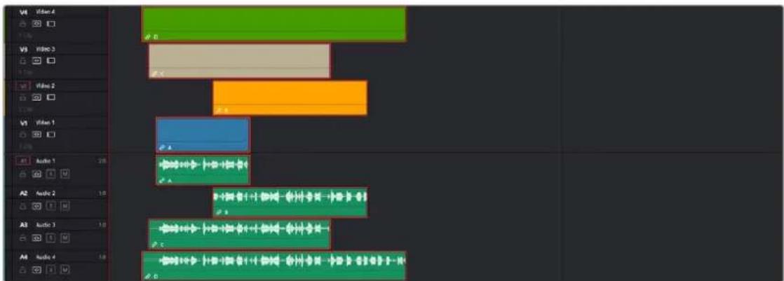 Screenshot of video editing software interface showing multiple audio tracks and clip labels in Korean
