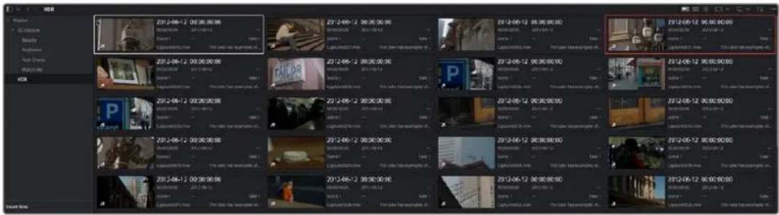 Screenshot of a video editing software interface displaying multiple video thumbnails with timestamps and names, likely from an older content or video project.