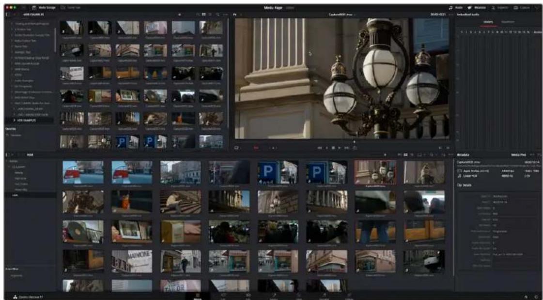 Screenshot of a video editing software interface displaying a multi-panel photo grid with a central image of a classical building and lanterns.