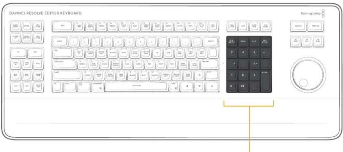 DAVINCI RESOLVE EDITOR KEYBOARD Backprop design 7 8 9 - 5 6 + 1 2 3 ATTA 0 00 -