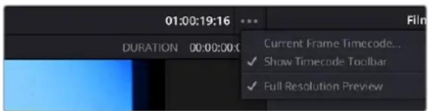 01:00:19:16 DURATION 00:00:00 Current Frame Timecode... ✓ Show Timecode Toolbar ✓ Full Resolution Preview