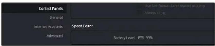Control Panels General Internet Accounts Advanced Use first forward and reserved as jump Always 40 jog Speed Editor Battery Level 99%