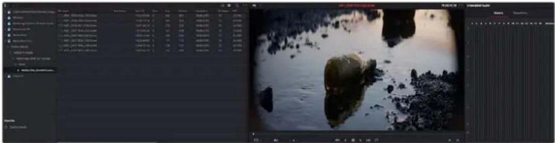 Screenshot of video editing software interface showing timeline, preview window with snowy landscape, and file properties panel with Chinese text.