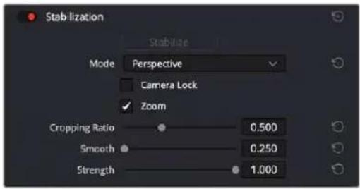 Stabilization Stabilize Mode Perspective Camera Lock ✓ Zoom Cropping Ratio 0.500 Smooth 0.250 Strength 1.000