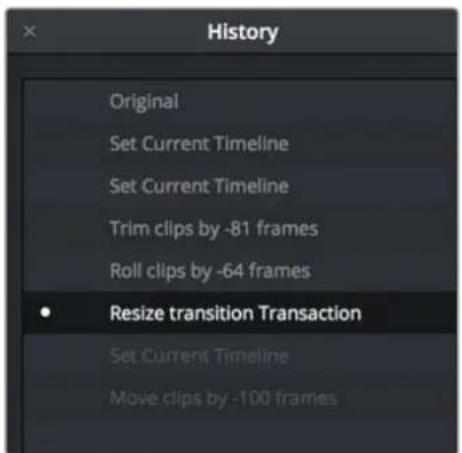 History Original Set Current Timeline Set Current Timeline Trim clips by -81 frames Roll clips by -64 frames Resize transition Transaction Set Current Timeline Move clips by -100 frames