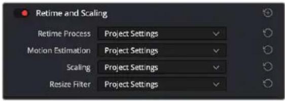 Retime and Scaling Retime Process Project Settings Motion Estimation Project Settings Scaling Project Settings Resize Filter Project Settings