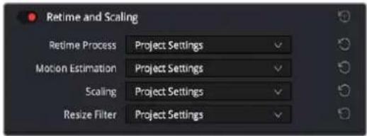 Retime and Scaling Retime Process Project Settings Motion Estimation Project Settings Scaling Project Settings Resize Filter Project Settings