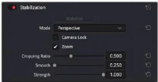 Stabilization Stabilize Mode Perspective Camera Lock Zoom Cropping Ratio 0.500 Smooth 0.250 Strength 1.000