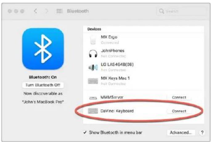 Bluetooth Devices MX Ergo Connected JohnPhones Net Connected LG LAS464B(08) Net Connected MX Keys Mac 1 Net Connected MMMServer Connect DaVinci: Keyboard Connect Show Bluetooth in menu bar Advanced... ?