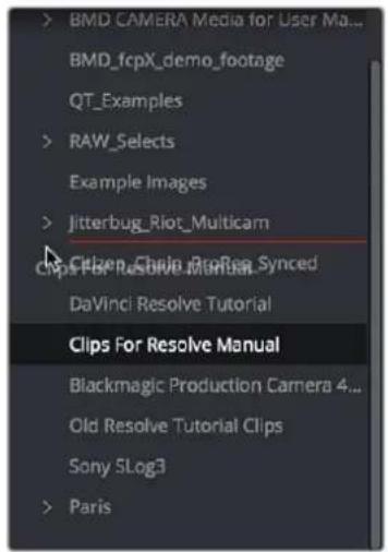 > BMD CAMERA Media for User Ma... BMD_fcpX_demo_footage QT_Examples > RAW_Selects Example Images > Jitterbug_Riot_Multicam Clips For Resolve Manual Citizen_Chip_MotorSynced DaVinci Resolve Tutorial Clips For Resolve Manual Blackmagic Production Camera 4... Old Resolve Tutorial Clips Sony SLog3 > Paris