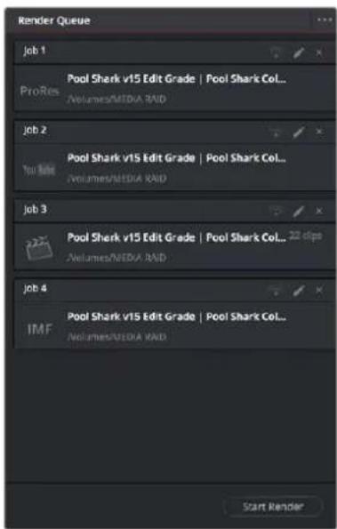 Render Queue Job 1 ProRes Pool Shark v15 Edit Grade | Pool Shark CoL... Volumes/MEDIA RAID Job 2 You Note Pool Shark v15 Edit Grade | Pool Shark CoL... Volumes/MEDIA RAID Job 3 Pool Shark v15 Edit Grade | Pool Shark CoL... 32 clips Volumes/MEDIA RAID Job 4 IMF Pool Shark v15 Edit Grade | Pool Shark CoL... Volumes/MEDIA RAID Start Render
