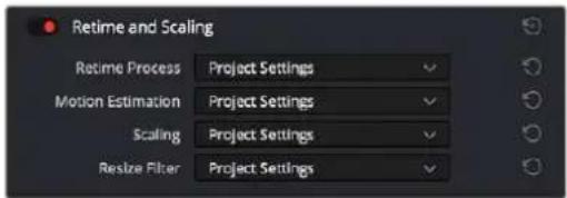 Retime and Scaling Retime Process Project Settings Motion Estimation Project Settings Scaling Project Settings Resize Filter Project Settings