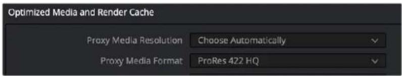 Optimized Media and Render Cache Proxy Media Resolution Choose Automatically Proxy Media Format ProRes 422 HQ