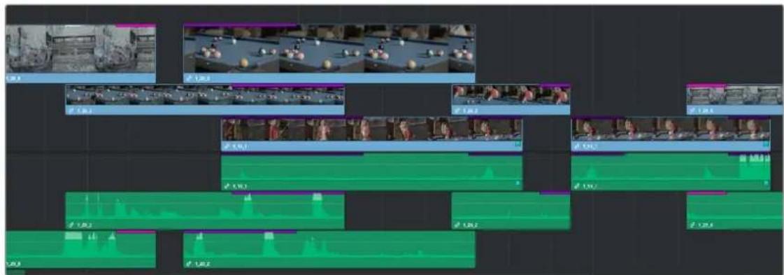 Screenshot of video editing software interface showing multiple video and audio tracks with channel labels like 'U1', 'U2', etc.