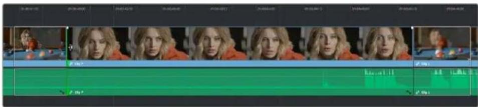 Video editing timeline interface showing multiple video frames with channels and timecode, likely from an audio or video editing program.