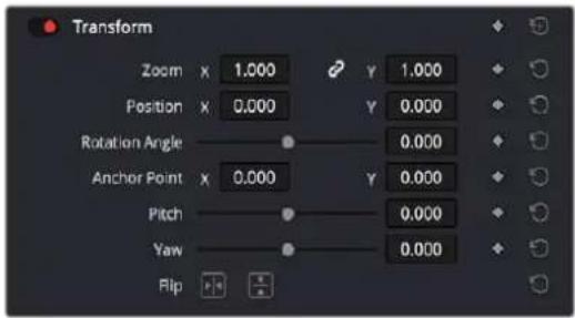 Transform Zoom x 1.000 Position x 0.000 Rotation Angle Anchor Point x 0.000 Pitch Yaw Flip