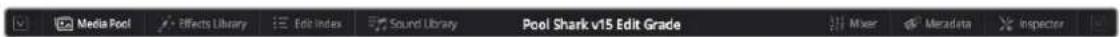 Media Pool Effects Library Edit Index Sound Library Pool Shark v15 Edit Grade Mixer Metadata Inspector