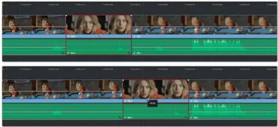 Video editing timeline interface showing multiple video frames with track names and timecode markers