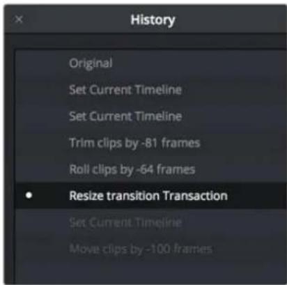 History Original Set Current Timeline Set Current Timeline Trim clips by -81 frames Roll clips by -64 frames • Resize transition Transaction Set Current Timeline Move clips by -100 frames