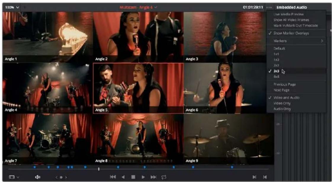 100% Multicam - Angle 4 01:01:29:11 Embadded Audio Live Media Preview Show All Video Frames Mark In/Mark Out Timecode ✓ Show Marker Overlays Markers Default Left Right 2x2 ✓ 3x3 4x4 Previous Page Next Page ✓ Video and Audio Video Only Audio Only Angle 1 Angle 2 Angle 3 Angle 4 Angle 5 Angle 6 Angle 7 Angle 8 Angle 9