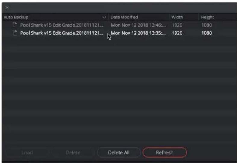 Auto Backup Date Modified Width Height Pool Shark v15 Edit Grade.201811121... Mon Nov 12 2018 13:46... 1920 1080 Pool Shark v15 Edit Grade.201811121... Mon Nov 12 2018 13:35... 1920 1080 Load Delete Delete All Refresh