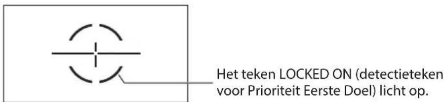 Het teken LOCKED ON (detectieteken voor Prioriteit Eerste Doel) licht op.