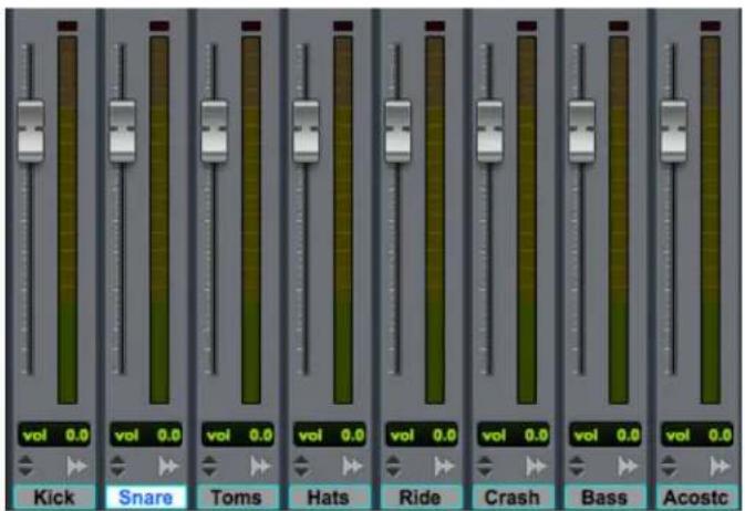 vol 0.0 Kick Snare Toms Vol 0.0 Vol 0.0 Hats Vol 0.0 Vol 0.0 Ride Vol 0.0 Crash Vol 0.0 Bass Vol 0.0 Acostc