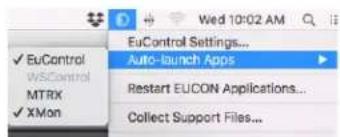 EuControl Settings... AuToLaunch Apps W5Control MTRX XMon Restart EUCON Applications... Collect Support Files...