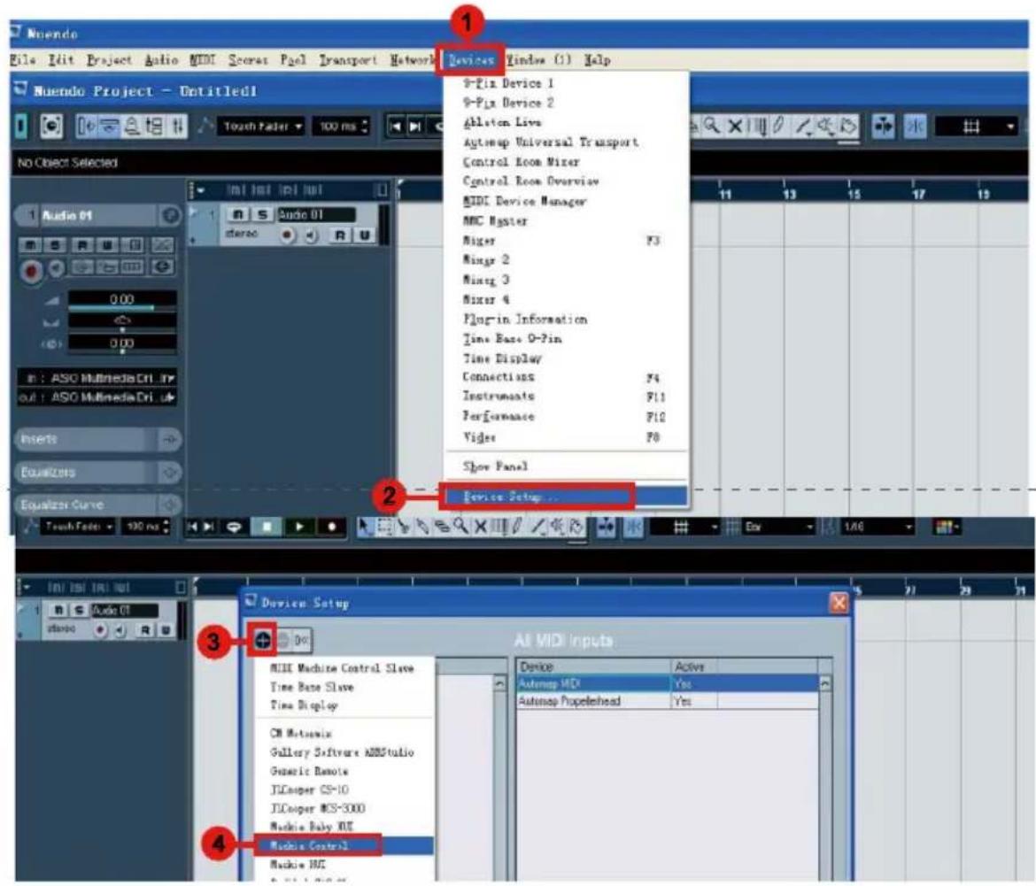 1 Nuuendo File Edit Project Audio MIDI Scores Pool Transport Network No Object Selected Muuendo Project - Untitled1 Touch Fader 100 ms 9-Pix Device 1 9-Pix Device 2 Ablaton Live Agrainup Universal Transport Control Room Mixer Control Room Overview MIDI Device Manager NBC Master Mixer F3 Minge 2 Mixe…