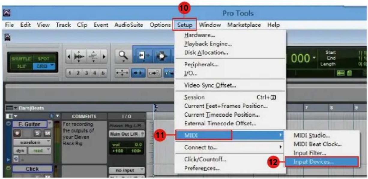 Pro Tools File Edit View Track Clip Event AudioSuite Options Setup Window Marketplace Help Hardware... Playback Engine... Disk Allocation... Peripherals... I/O... Video Sync Offset... Session Ctrl+ Current Feet+Frames Position... Current Timecode Position... External Timecode Offset... MIDI Connect…