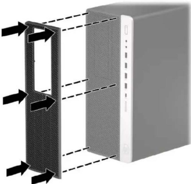 HP EliteDesk 800 G4 - Vyjmutí a instalace volitelného prachového filtru čelního panelu - 4
