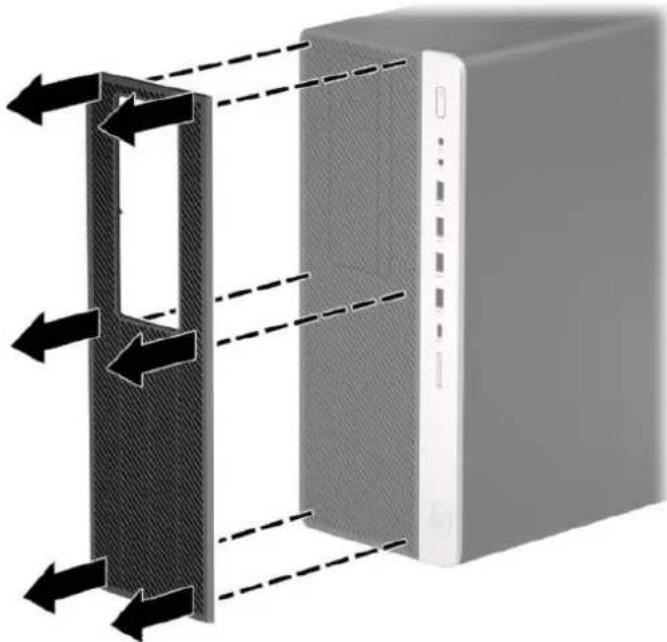 HP EliteDesk 800 G4 - Vyjmutí a instalace volitelného prachového filtru čelního panelu - 3
