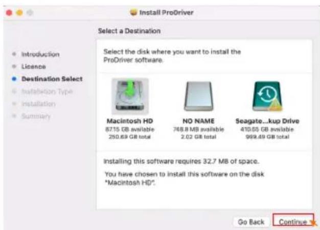 icon Duo22 Live - Select the disk where you would like ProDriver to be installed and then click "Continue" - 1