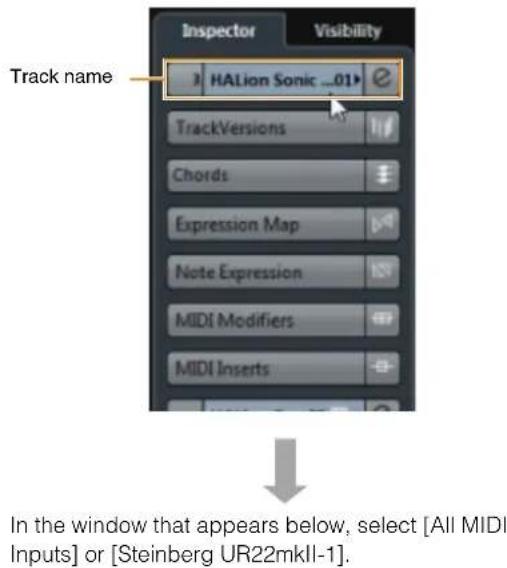 STEINBERG UR22 MKII - Select the input routing in the inspector. - 1