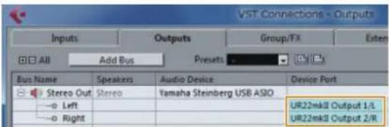 STEINBERG UR22 MKII - Select UR22mkll ports for [Device Port] on both the inputs and outputs tabs. - 2