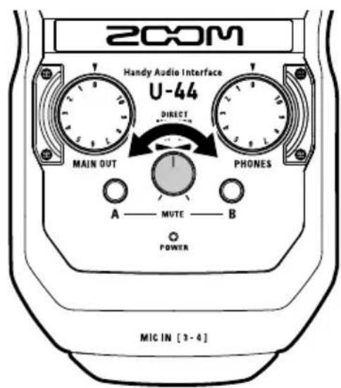 200M Handy Audio Interface U-44 DIRECT MAIN OUT PHONES A —— MUTE —— B POWER MIC IN [3-4]