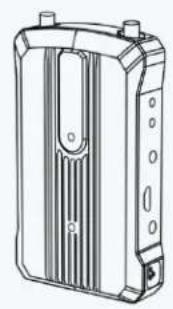 Technical line drawing of a rectangular electronic device with ventilation slots and mounting points (no text or symbols)
