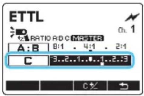 ETTL RATIO A:B C MASTER A:B 8:1 . 4:1 . 2:1 C 3..2..1..1..2..3 C X