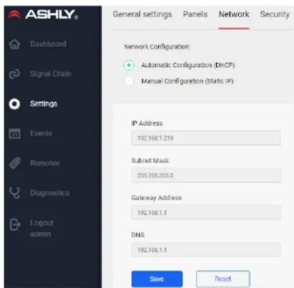 Ashly mXa-1502 - 6.3e Settings > Network - 1
