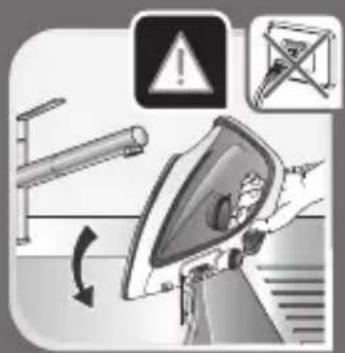 Safety warning illustration showing a hand using a device to switch an electrical hazard symbol