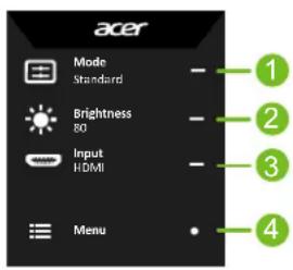 acer Mode Standard Brightness 80 Input HDMI Menu 1 2 3 4