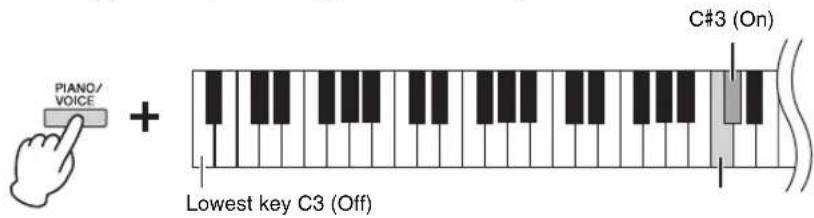PIANO/ VOICE + Lowest key C3 (Off) C#3 (On)