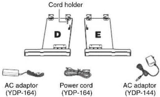 Cord holder D E AC adaptor (YDP-164) Power cord (YDP-164) AC adaptor (YDP-144)