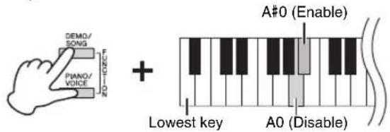 DEMO/ SONG PIANO/ VOICE + A#0 (Enable) Lowest key A0 (Disable)