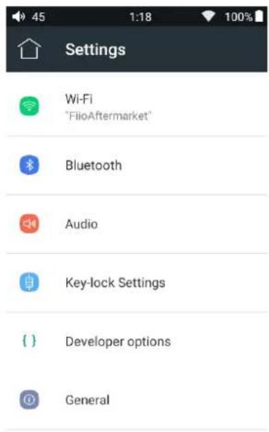 FiiO M6 - - Settings interface: - 1
