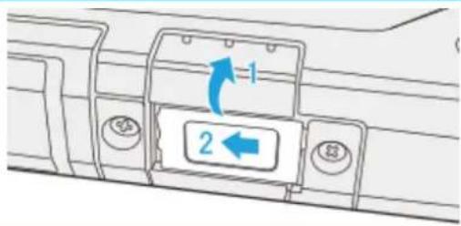 Diagram showing directional arrows labeled '1' and '2' inside a vehicle or terminal panel with circular buttons